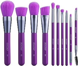 Fragrances, Perfumes, Cosmetics Makeup Brush Set "Neon Purple" N1002, 10 pcs - Docolor Syenthetic Brush Set