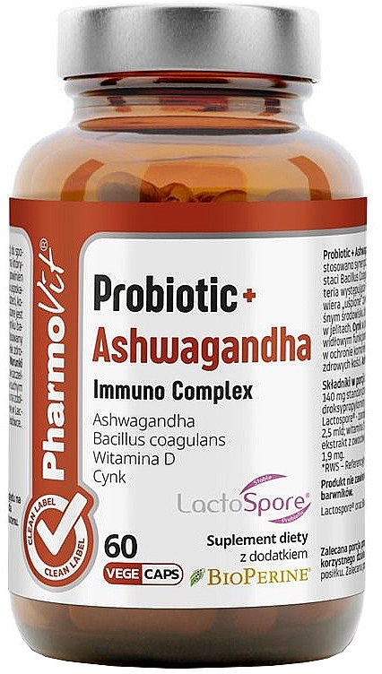 Probiotic + Ashwagandha Immuno Complex Dietary Supplement - Pharmovit Probiotic + Ashwagandha Immuno Complex — photo N1