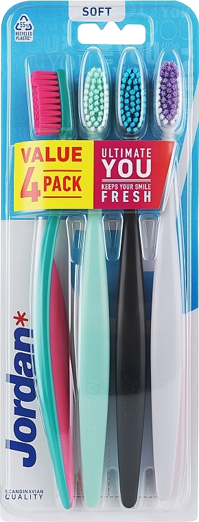 Toothbrush, 4 pcs., soft, green, turquoise, black, white - Jordan Ultimate You Soft — photo N1