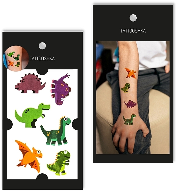 Kids Temporary Tattoo Set "Purple Dinosaurs" - Tattooshka — photo N1