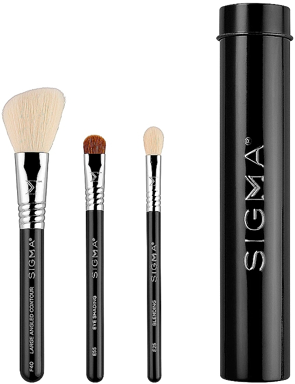 Makeup Brush Set in Case, black, 3 pcs - Sigma Beauty Essential Trio Brush Set — photo N4