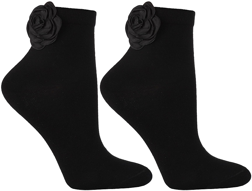Women's Socks with Flower 'Glamor', black - Moraj — photo N2