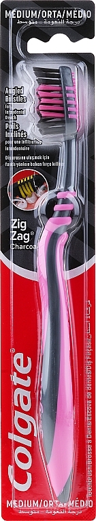 Zig Zag Charcoal Toothbrush, medium, black-pink - Colgate — photo N1