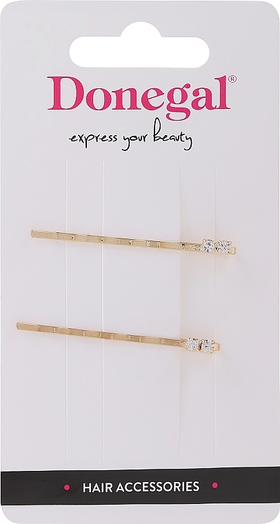 Hair Pins FA-5692, 2 pcs, golden with small crystals - Donegal — photo N1