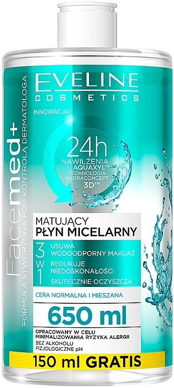 Micellar Water for Normal and Combintaion Skin - Eveline Cosmetics Facemed+ — photo N1