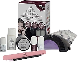 Set - Alessandro International Striplac Peel Or Soak Starter Kit (led/lamp + nail/polish/2x5ml + n/top/5ml + aceton/30ml + n/file/10pc + n/sponge/50pc + sticks + chopstick) — photo N2