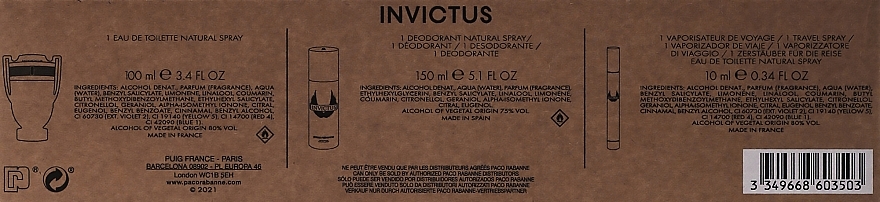 Paco Rabanne Invictus - Set (edt/100ml + deo/150ml + edt/10ml)  — photo N3