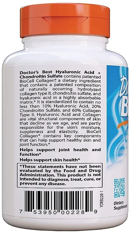 Hyaluronic Acid with Chondroitin Sulfate & Collagen - Doctor's Best Hyaluronic Acid with Chondroitin Sulfate Capsules — photo N8