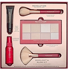 Fragrances, Perfumes, Cosmetics Set - Makeup Revolution Highlight & Glow (gloss/15ml + spray/50ml + palette/2.5g + 2xbrush)