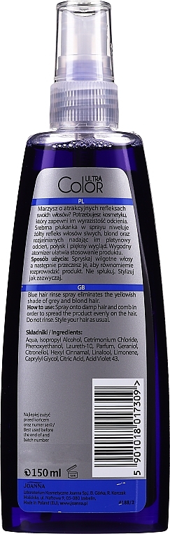 Hair Lotion Spray, blue - Joanna Ultra Color System Hair Rinse Spray Blue — photo N2
