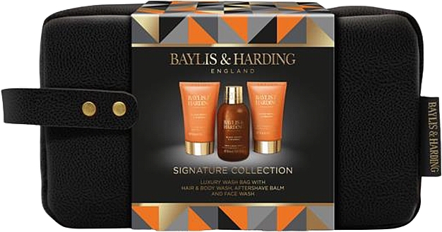Set - Baylis & Harding Black Pepper & Ginseng Luxury Wash Bag Gift Set (hair/body/wash/100 ml + f/wash/50 ml + ash/balm/50 ml + bag/1 pc) — photo N1