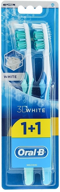 Toothbrush Set, 40 medium, green + blue - Oral-B 3D White 40 Medium 1+1 — photo N1