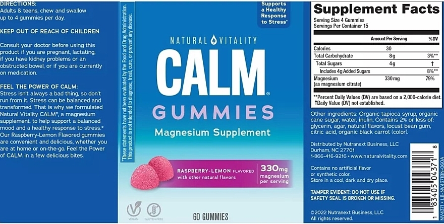 Anti-Stress Gummies 'Raspberry-Lemon' - Natural Vitality Natural Calm — photo N2