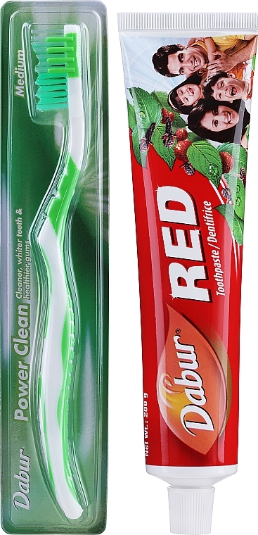 Teeth Care Set with Green Toothbrush - Dabur Red — photo N1