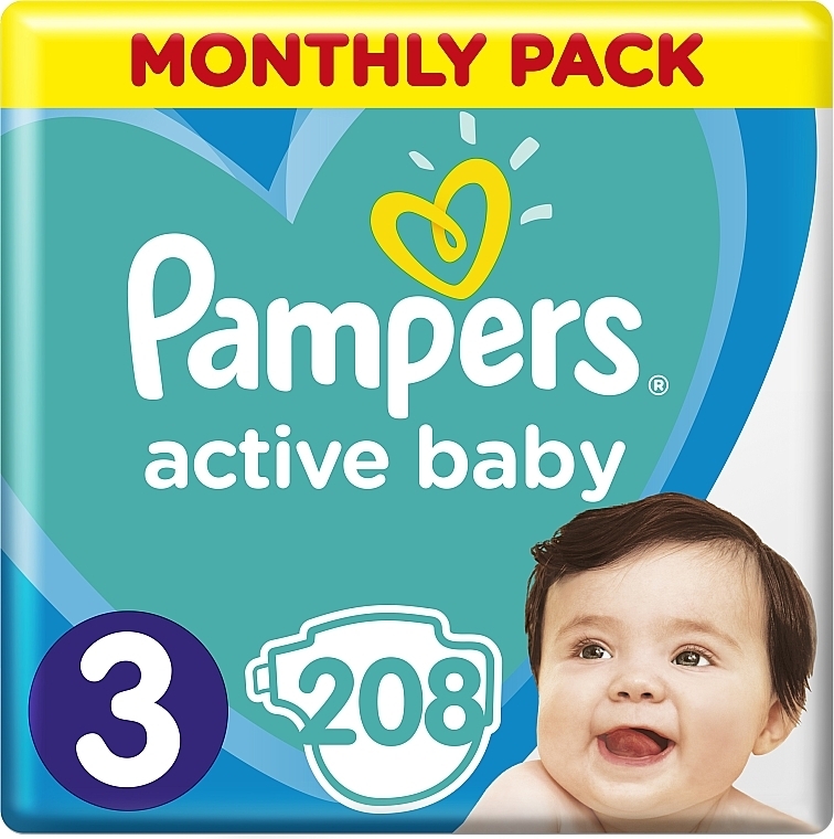 Active Baby-Dry Disposable Diapers Size 3 (Midi) 5-9 kg, 208 pcs. - Pampers — photo N1