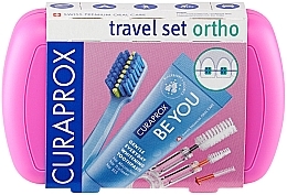 Fragrances, Perfumes, Cosmetics Orthodontic Travel Set, pink - Curaprox Ortho Travel Set (tbr/1pc + paste/10ml + brush/3pc + bag)