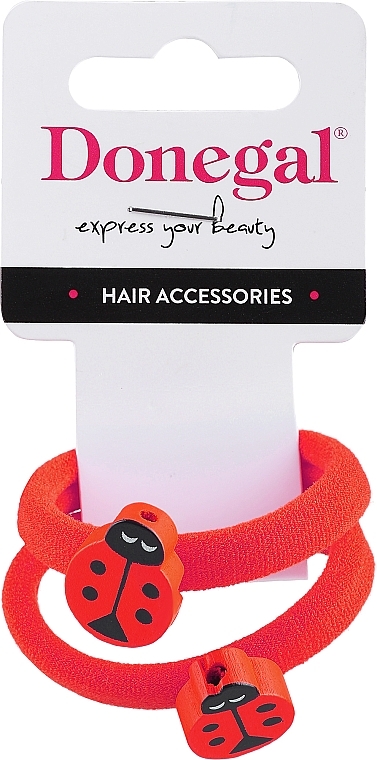 Hair Tie, FA-5633, red with ladybugs - Donegal — photo N1