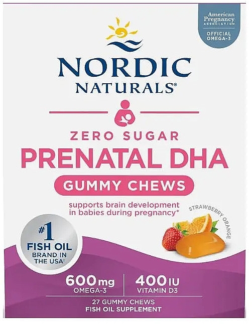 Prenatal DHA Gummy Chews - Strawberry & Orange Flavour - Nordic Naturals Zero Sugar Prenatal DHA Gummies — photo N1