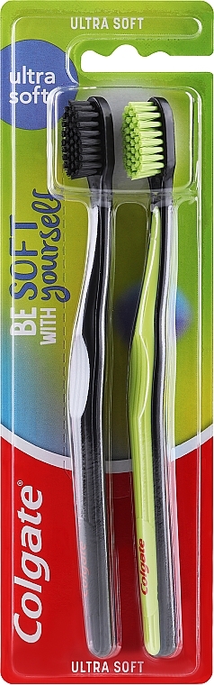 Ultra-Soft Toothbrush Set, 2 pcs., black + green - Colgate Ultra Soft — photo N1