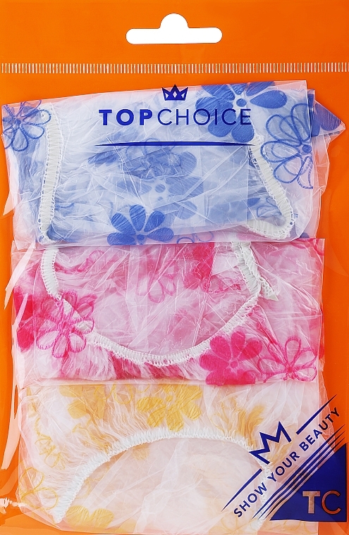 Shower Cap, 30659, 3 pcs, purple, yellow, pink - Top Choice — photo N1