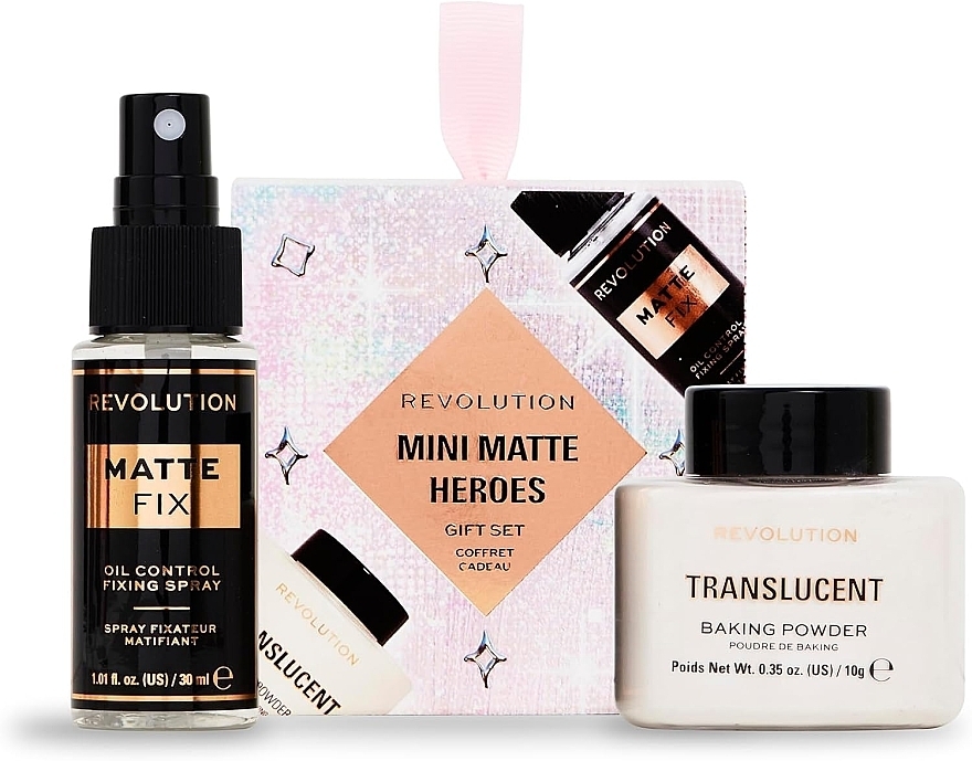 セット - Makeup Revolution Mini Matte Heroes Gift Set (fix/spray/30ml+powder/10g)	 — photo N1