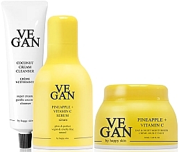 Fragrances, Perfumes, Cosmetics Set - Vegan By Happy Skin Pineapple + Coconut Skincare Edit (f/ser/30ml + cream/clean/150ml + f/ser/50ml)