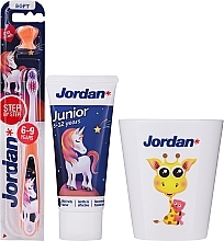 Fragrances, Perfumes, Cosmetics Set "Unicorn 3", cup with giraffe - Jordan Junior (toothpaste/50ml + toothbrush/1pc + cup)