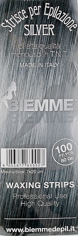 Depilation Paper Strips in Package, 100 pcs - Biemme Silver Waxing Strips — photo N1