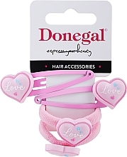 Fragrances, Perfumes, Cosmetics Hair Clip & Tie Set, FA-5663+1, pink with hearts - Donegal