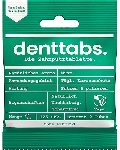 Teeth Cleansing Mint Tablets, fluoride-free - Denttabs Teeth Cleaning Tablets Mint Fluoride Free — photo N1
