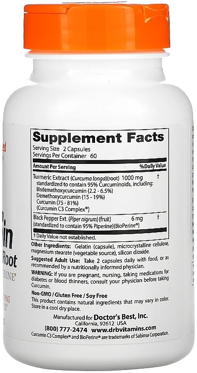 High Absorption Curcumin with C3 Complex & BioPerine, 500 mg, capsules - Doctor's Best — photo N2