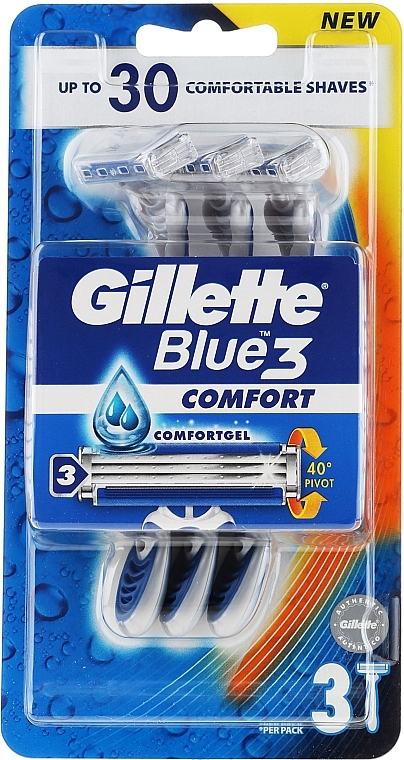 Disposable Shaving Razor Set, 3 pcs - Gillette Blue 3 Comfort — photo N1