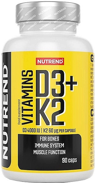 D3 + K2 Vitamins for Bone Health Support, 90 Capsules - Nutrend Vitamins D3+K2 — photo N1