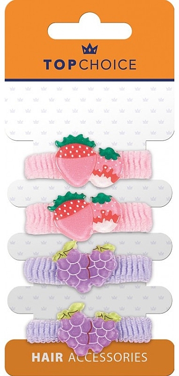 Elastic Hair Band, 22951, 4 pcs, strawberry & grape - Top Choice — photo N1