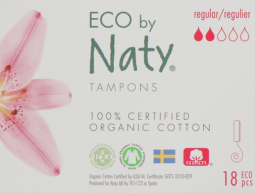 Regular Tampons, 18 pcs - Naty — photo N1