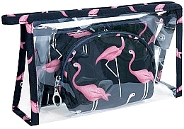 Fragrances, Perfumes, Cosmetics 3in1 Cosmetic Bag 'Flamingo', black - Ecarla