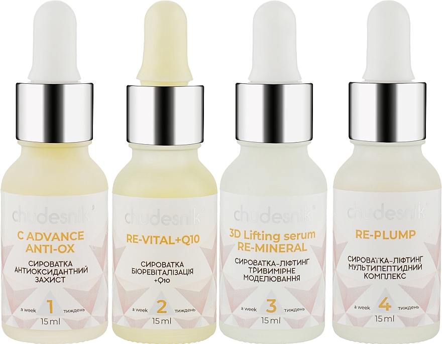 Serum Set "4 Weeks" - Chudesnik Serum 4 Weeks (anti-ox/ser/15ml + re-vital/ser/15ml + lifting/ser/15ml + re-plump/ser/15ml) — photo N2