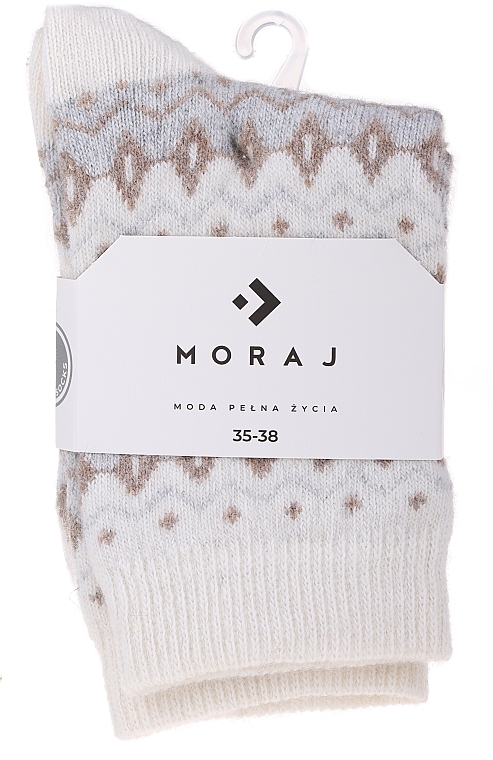 Warm Woolen Socks, CSW800-003, beige with ornaments - Moraj — photo N2