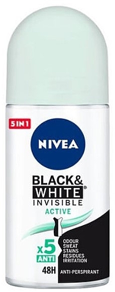 Roll-On Deodorant Antiperspirant - Nivea Black & White Invisible Active Deodorant Roll On — photo N1