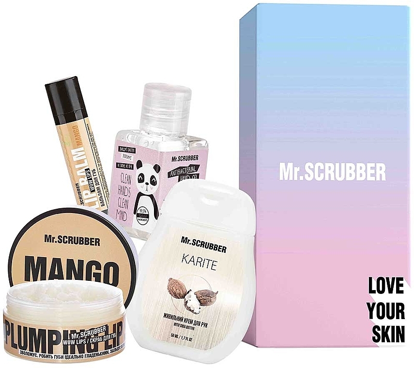 Set - Mr.Scrubber Sweet Mango (lip/balm/5g + lip/scrub/50ml + h/cr/50ml + sanitizer/30ml) — photo N1