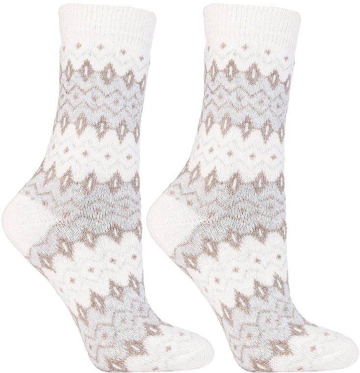 Warm Woolen Socks, CSW800-003, beige with ornaments - Moraj — photo N1