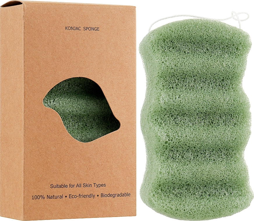 Konjac Face Cleansing Sponge "Wave", green tea - Cosmo Shop Konjac Sponge Craft Box — photo N2