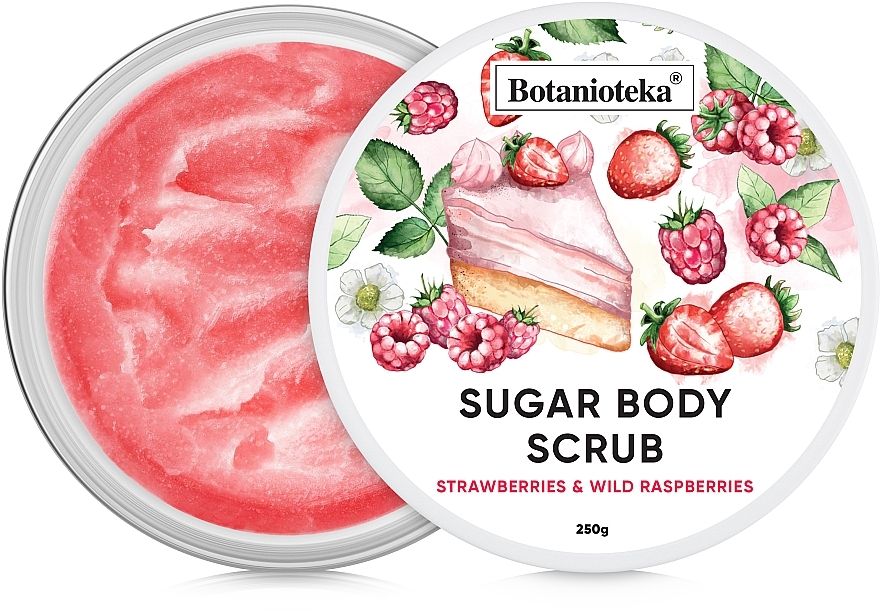 Sugar Body Scrub "Wild Strawberry & Raspberry" - Botanioteka Sugar Body Scrub Strawberries & Wild Raspberries — photo N1