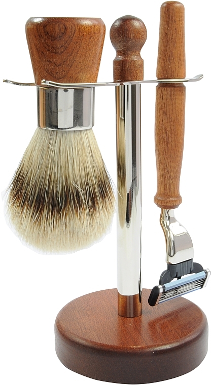 Shaving Set - Golddachs Shaving Set, Silver Tip Badger, Cedar Wood, Silver, Mach3 (sh/brush + razor + stand) — photo N3