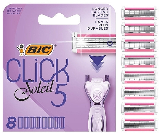 Shaving Cartridges, 8 pcs - Bic Click 5 Soleil Sensitive — photo N1