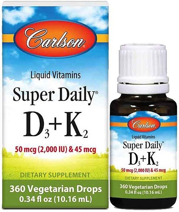 Vitamin D3 & K2 Kids Liquid Vitamins - Vegetarian Drops - Carlson Labs Liquid Vitamins Super Daily D3+K2 — photo N1