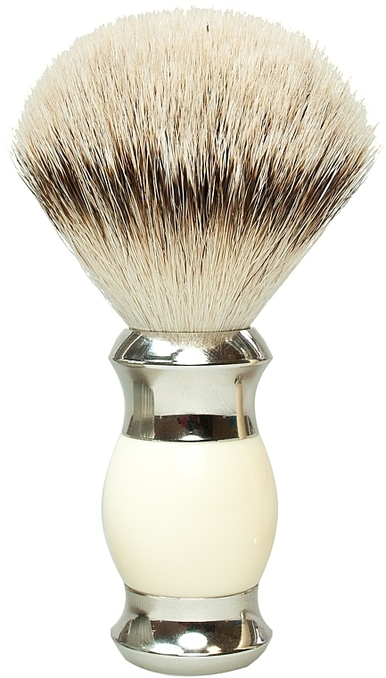 Badger Hair Shaving Brush, polymer handle, silver beige - Golddachs Shaving Brush Finest Badger Polymer Handle Beige Silver — photo N1