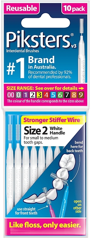 Interdental Brush, 2.0 mm, White, Pack of 10 - Piksters Interdental Brushes White Size 2 — photo N1