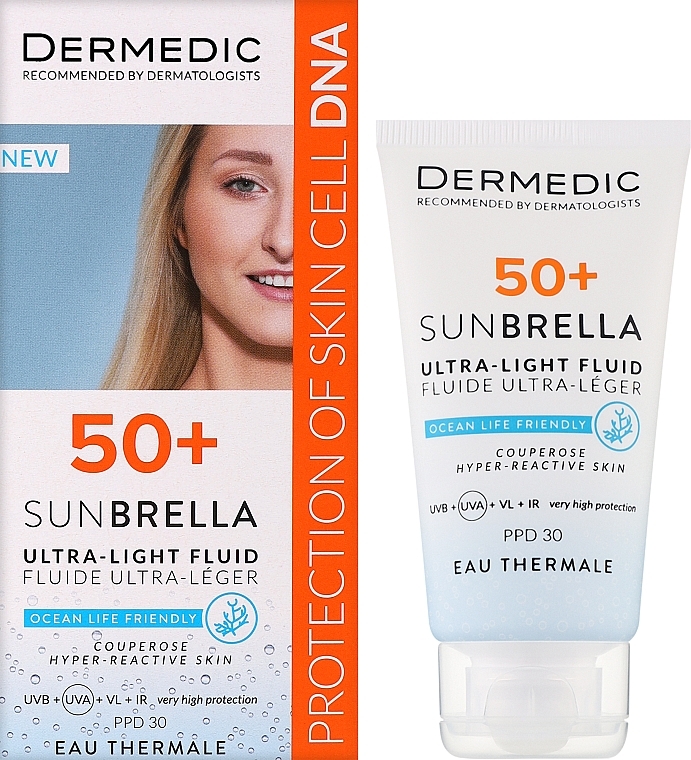 Ultra-Lightweight Protective Cream SPF 50+ for Vascular & Hyperactive Skin - Dermedic 50+ Sunbrella Ultra-light Fluid — photo N2