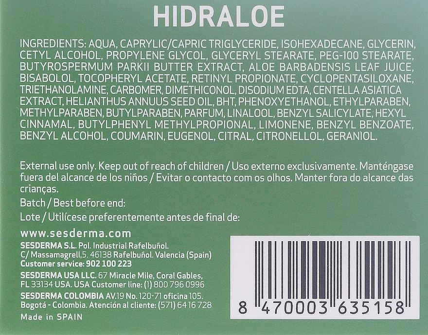 Moisturizing Face Cream - SesDerma Laboratories Hidraloe Moisturizing Face Cream — photo N3